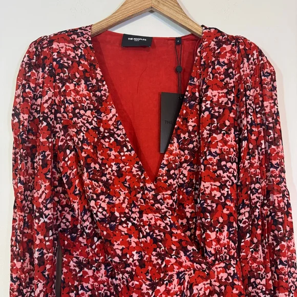 THE KOOPLES Burning Flowers Red Floral Mini Wrap Dress Size 0 NWT MSRP $385 - Picture 4 of 9